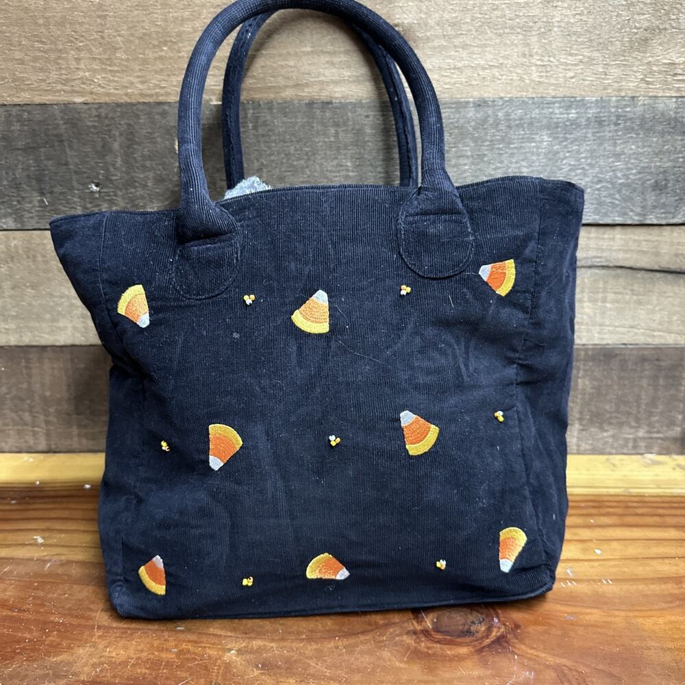 Candy Corn Embroidered Black Corduroy Bag View 6